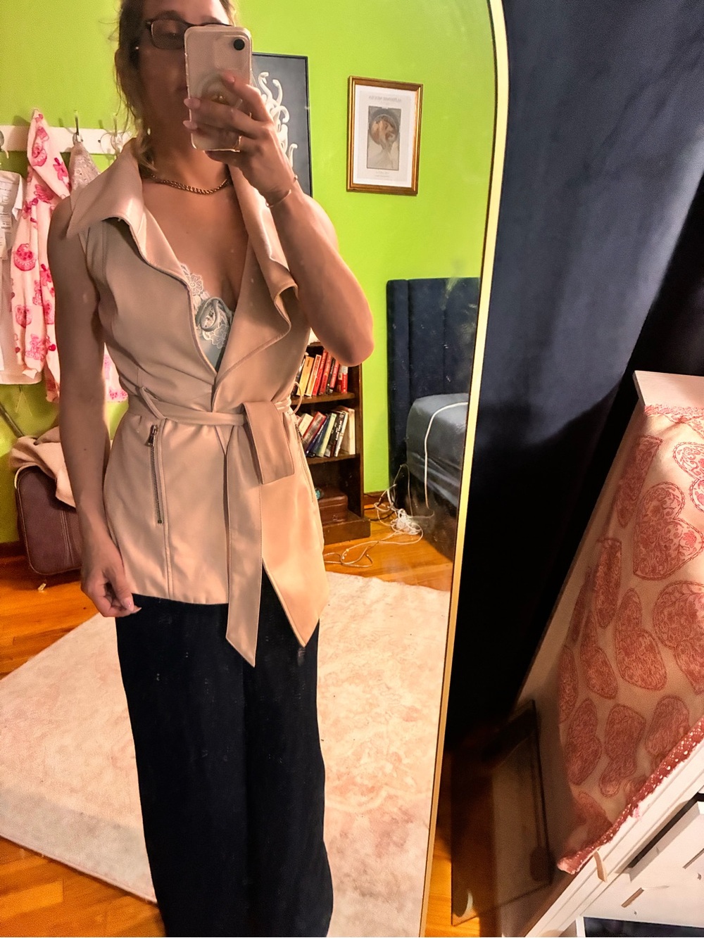 bebe Blush Pink Sleeveless Trench Vest with Tie